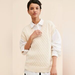 MADEWELL Women's Cable Knit Wool-blend Sweater Vest in Antique Cream L